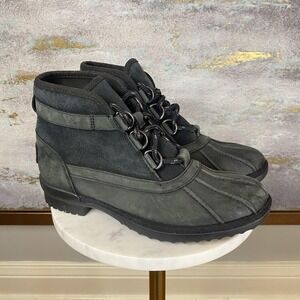 UGG Duck Boots Womens Size 6.5 Gray Suede Wool Lined Lace Up Ankle Snow